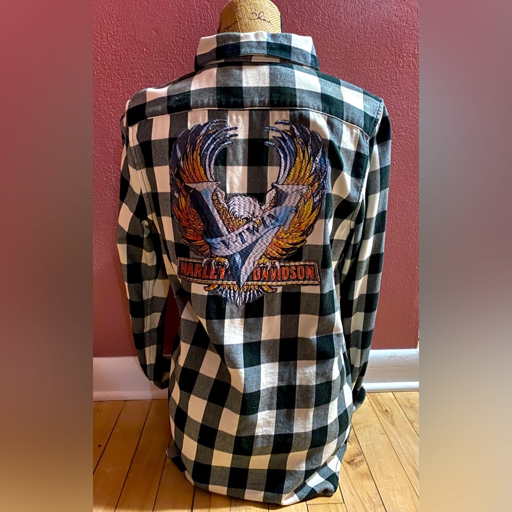 Harley-Davidson Black and White Plaid Button Down Shirt